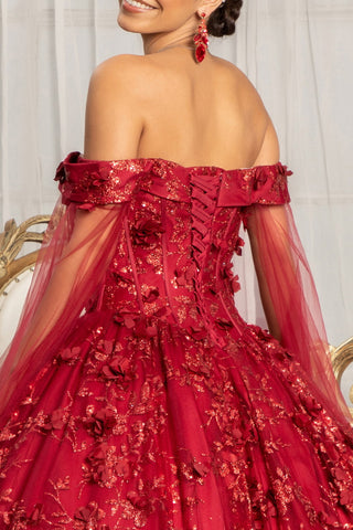 Ballkleid mit 3D-Blumen und Cape-Ärmeln von Elizabeth K GL1970