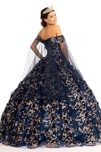 Ballkleid mit 3D-Blumen und Cape-Ärmeln von Elizabeth K GL1970