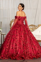 Ballkleid mit 3D-Blumen und Cape-Ärmeln von Elizabeth K GL1970