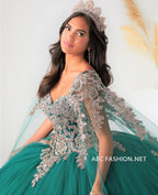 Cape Sleeve Quinceanera Dress by House of Wu 26028C