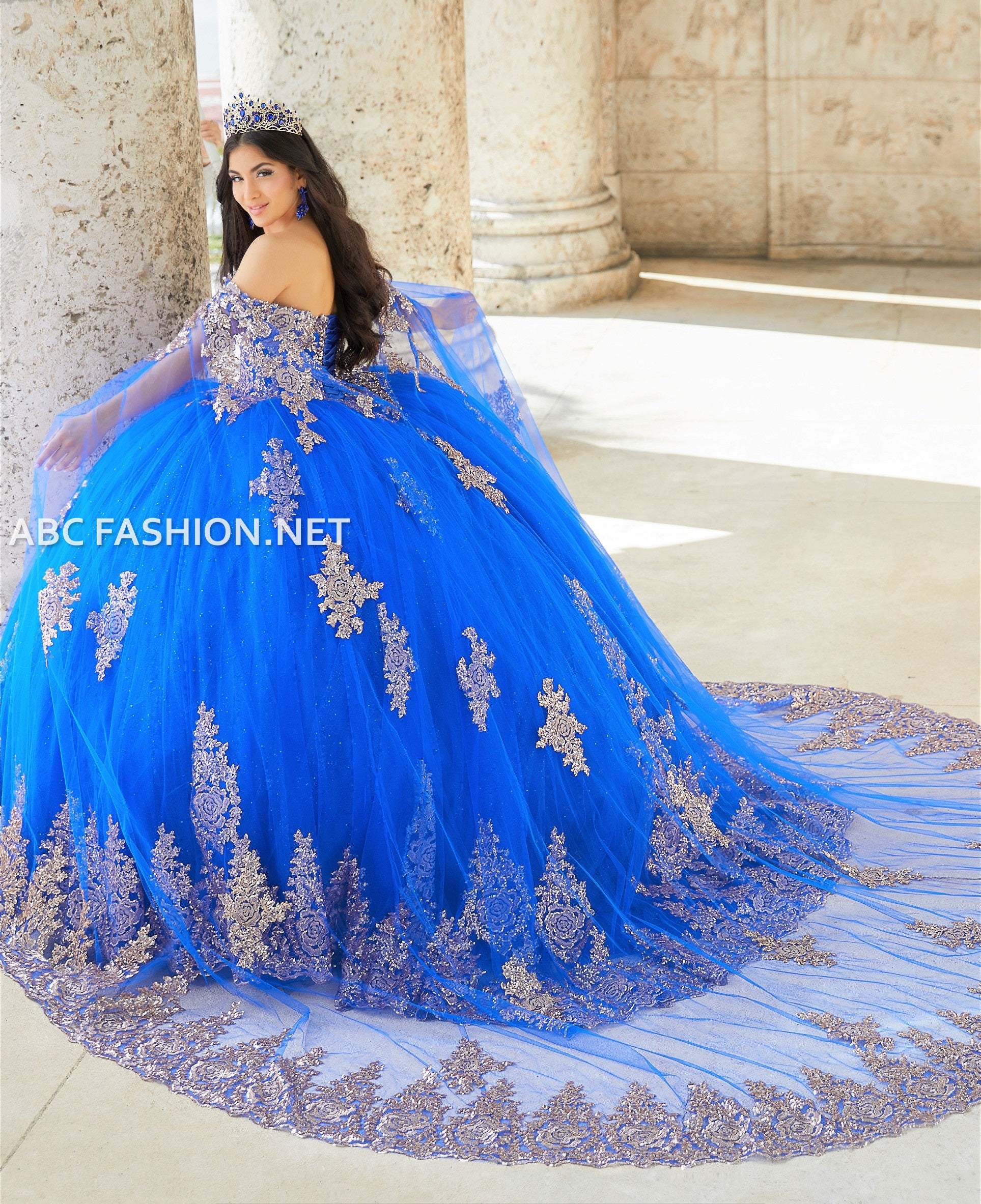Cape Sleeve Quinceanera Dress by House of Wu 26028C