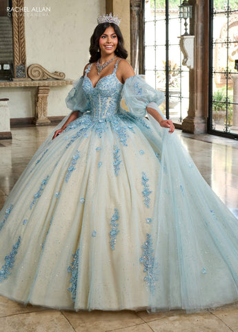 Quinceanera-Kleid mit Cape-Ärmeln von Rachel Allan RQ1133