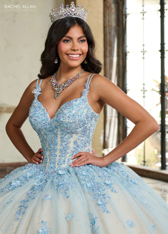 Quinceanera-Kleid mit Cape-Ärmeln von Rachel Allan RQ1133
