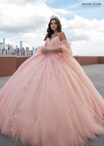 Quinceanera-Kleid mit Cape-Ärmeln von Rachel Allan RQ1133