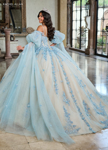 Quinceanera-Kleid mit Cape-Ärmeln von Rachel Allan RQ1133