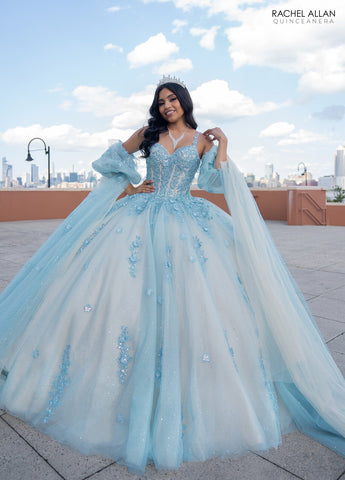 Quinceanera-Kleid mit Cape-Ärmeln von Rachel Allan RQ1133