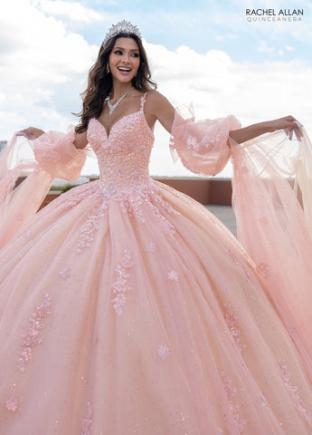 Quinceanera-Kleid mit Cape-Ärmeln von Rachel Allan RQ1133