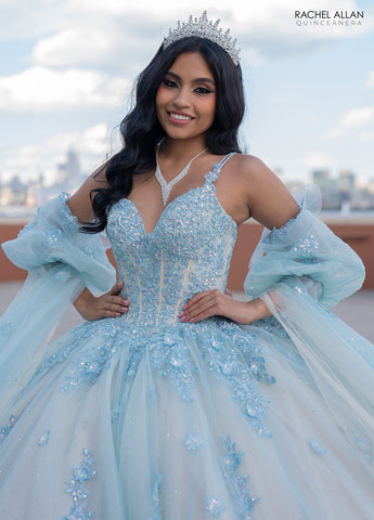 Quinceanera-Kleid mit Cape-Ärmeln von Rachel Allan RQ1133