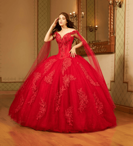 Quinceanera-Kleid mit Cape-Ärmeln von Ragazza D93-593