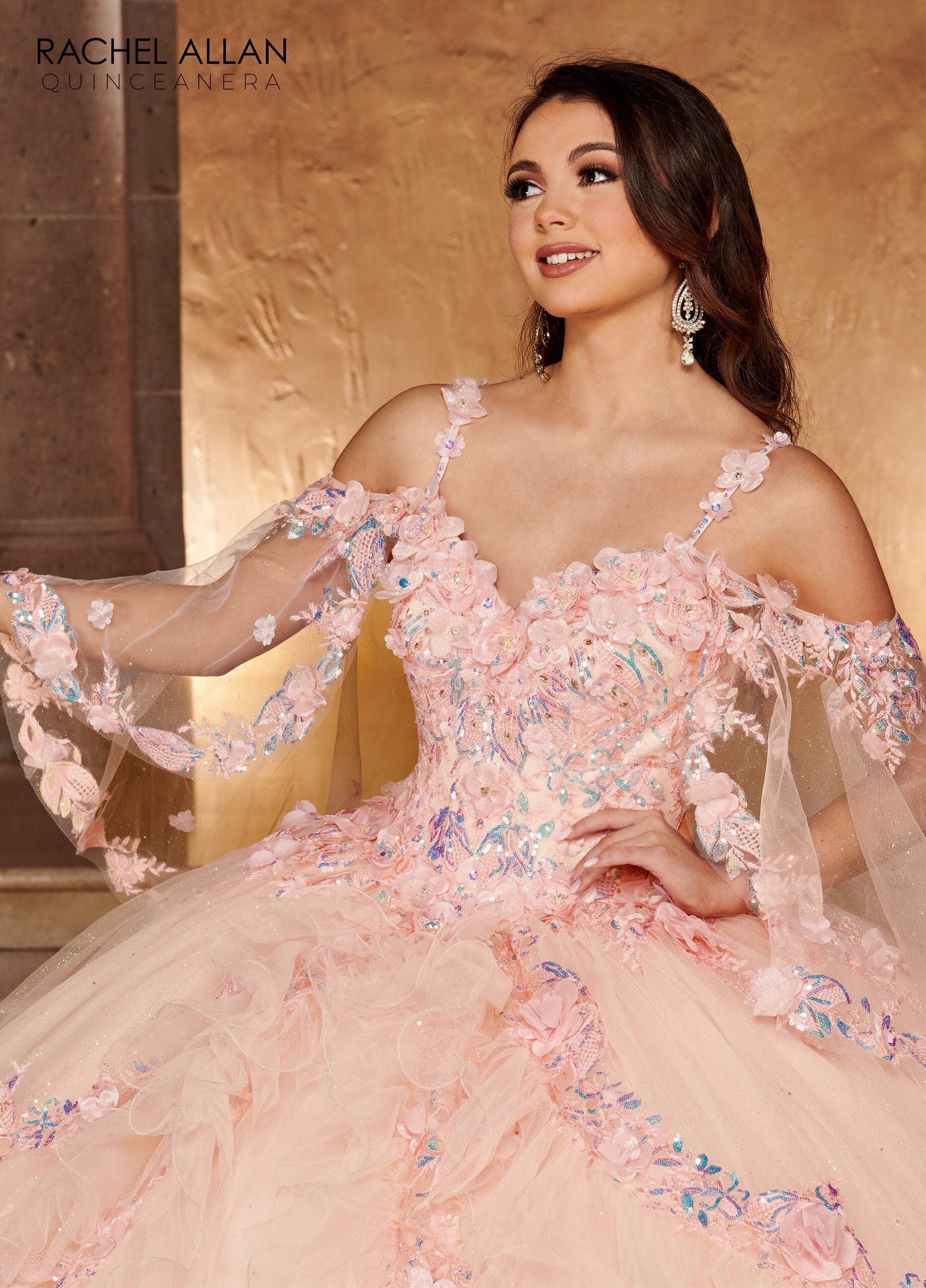 Cape Sleeve Tiered Quinceanera Dress by Rachel Allan RQ3103