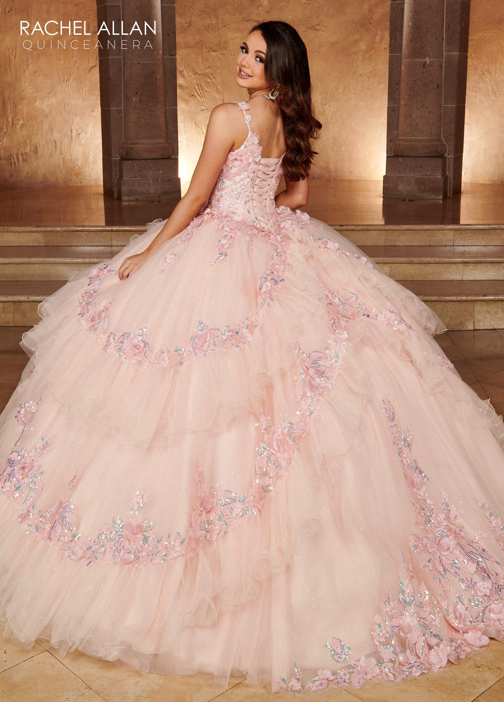 Cape Sleeve Tiered Quinceanera Dress by Rachel Allan RQ3103