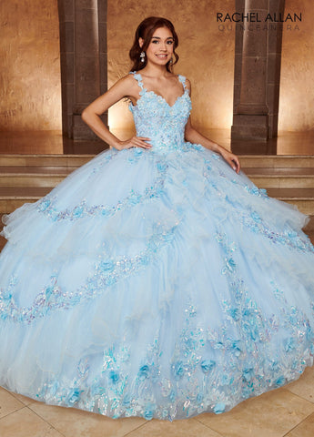 Vestido de quinceanera com mangas compridas e camadas, de Rachel Allan RQ3103