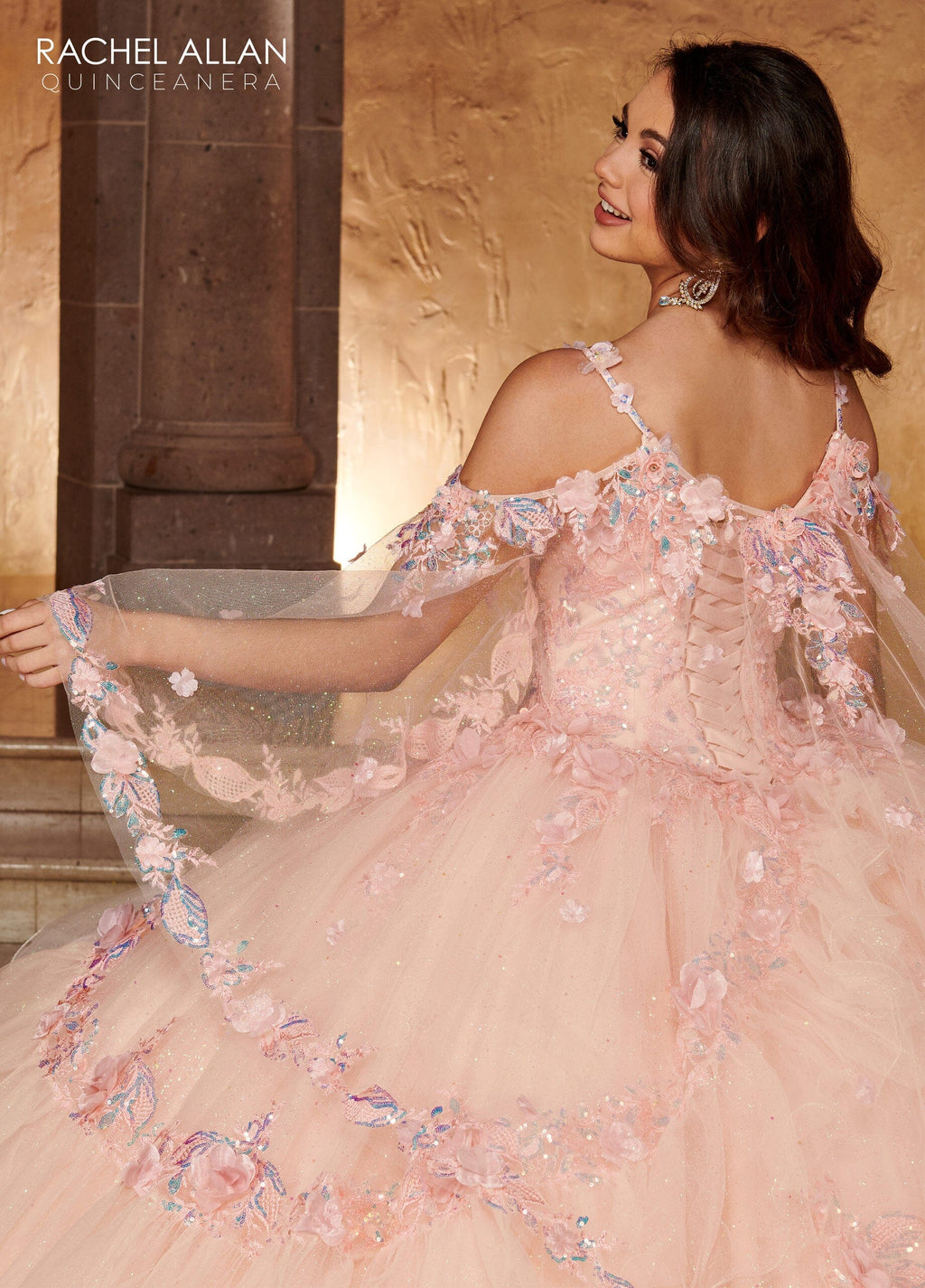 Cape Sleeve Tiered Quinceanera Dress by Rachel Allan RQ3103