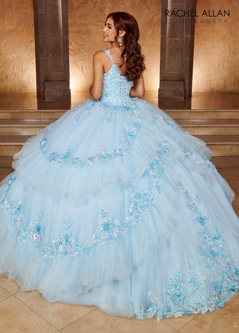 Vestido de quinceanera com mangas compridas e camadas, de Rachel Allan RQ3103