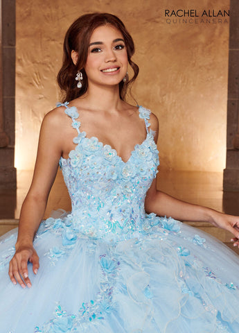 Vestido de quinceanera com mangas compridas e camadas, de Rachel Allan RQ3103