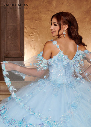 Vestido de quinceanera com mangas compridas e camadas, de Rachel Allan RQ3103