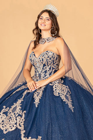 Trägerloses Ballkleid mit Glitzer-Umhang von Elizabeth K GL3078