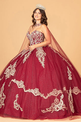 Trägerloses Ballkleid mit Glitzer-Umhang von Elizabeth K GL3078