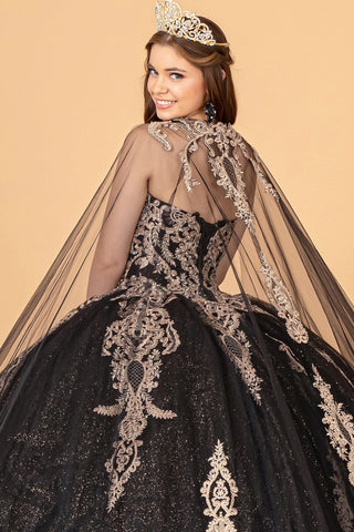 Trägerloses Ballkleid mit Glitzer-Umhang von Elizabeth K GL3078
