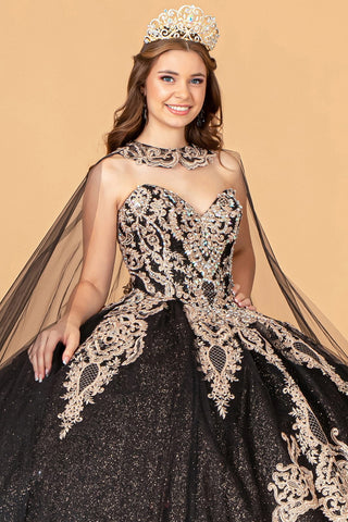 Trägerloses Ballkleid mit Glitzer-Umhang von Elizabeth K GL3078