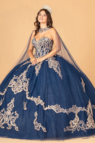 Trägerloses Ballkleid mit Glitzer-Umhang von Elizabeth K GL3078