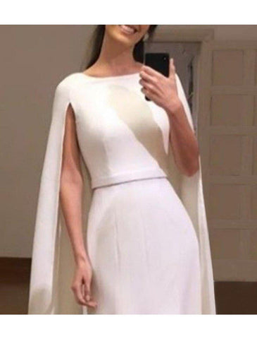 Lässige Brautkleider A-Linie U-Ausschnitt Ärmellos Sweep/Pinsel Schleppe Stretch-Stoff Brautkleider mit Schärpe/Band