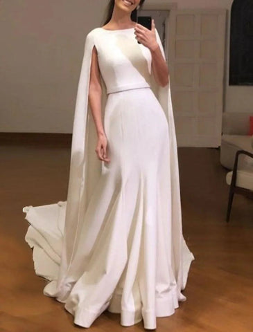 Lässige Brautkleider A-Linie U-Ausschnitt Ärmellos Sweep/Pinsel Schleppe Stretch-Stoff Brautkleider mit Schärpe/Band