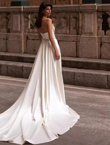 Lässige Brautkleider A-Linie Separates Separates Kapellenschleppe Satin-Überröcke Brautkleider mit Volltonfarbe