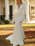 Abiti da Sposa Casual Mermaid / Trumpet Scollatura a V Manica Lunga Strascico a Corte in Chiffon con Fascia / Nastro