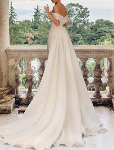 Lässige Brautkleider Etui-Linie/Spalte Schulterfrei Flügelärmel Hofschleppe Satin Brautkleider