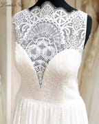 Wedding Gown A Line Scalloped Neck Wedding Dress Lace Chiffon Sleeveless Illusion Bohemian Bridal Gowns robe soirée mariage
