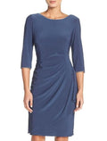 Etuikleid/Säulenkleid für die Brautmutter, Hochzeitsgast, schlicht, elegant, U-Ausschnitt, kurz/Mini, Chiffon, 3/4-Ärmel mit Rüschen