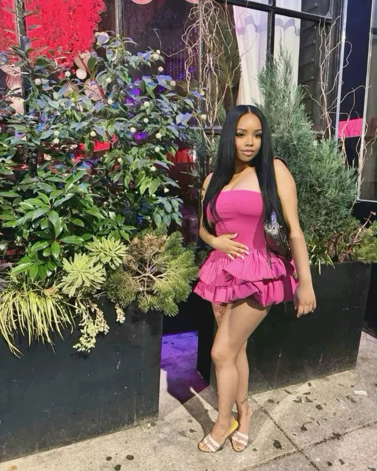 Rosa trägerlos Sexy Rüschen Kurzes Partykleid Homecoming-Kleid Y7705