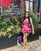 Rosa trägerlos Sexy Rüschen Kurzes Partykleid Homecoming-Kleid Y7705