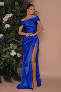 Vestido de Gala Largo Color Azul Real Tipo Sirena con Tirantes a la Cadera y Abertura en Satin