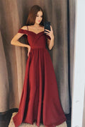 Robe de bal longue bordeaux décolletée bustier charmante en ligne A PG718