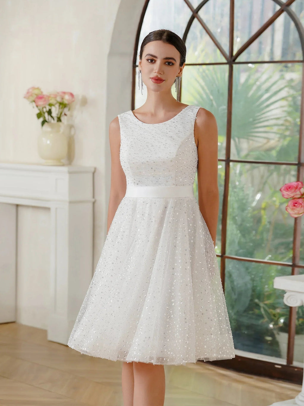 Reizvolles A-Linien-Tüll-Polyester-Trägerloses Kleid in Champagner für den Abschlussball mit Pailletten