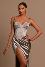Charming Long Mermaid Sweetheart Spaghetti Straps Satin Evening Dress with Slit