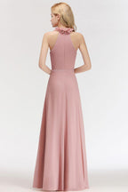 Charming Halter Sleeveless Ruffled Chiffon Bridesmaid Dresses Aline Evening Maxi Gown