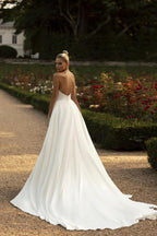 Encantador Vestido de Novia Sirena Largo de Satin en Marfil con Escote Corazón y Abertura