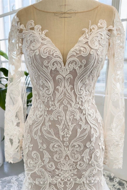 Charmantes Schmuck-Langarm-Kapellen-Meerjungfrauen-Brautkleid