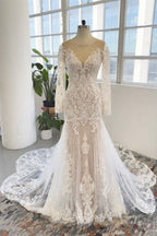 Charmantes Schmuck-Langarm-Kapellen-Meerjungfrauen-Brautkleid