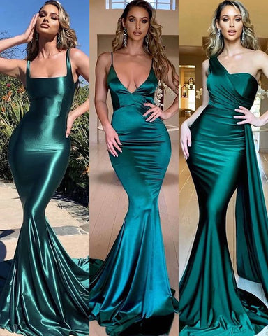 Charming Long Mermaid One Shoulder Green Prom Dress With Side Train