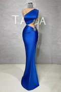 Robe de bal sirène colonne longue et charmante en satin avec perlage