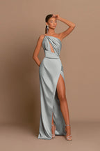 Charming Burgundy Long Mermaid One Shoulder Spaghetti Straps Evening Dresses with Slit