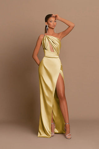 Charming Burgundy Long Mermaid One Shoulder Spaghetti Straps Evening Dresses with Slit