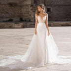 Charming Mermaid Beautiful Women's Wedding Dresses Classic Lace Appliques Bride Gowns With Detachable Train Vestidos Novias Boda