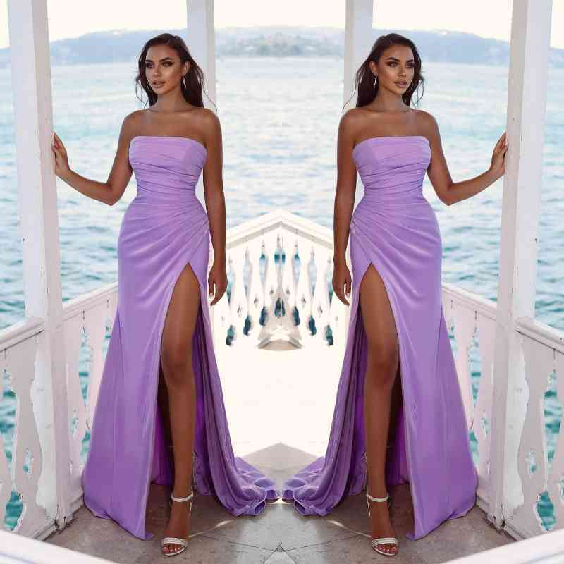 Charming Mermaid Strapless Sleeveless Long Evening Dress with Slit