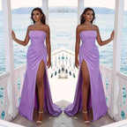 Charming Mermaid Strapless Sleeveless Long Evening Dress with Slit