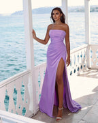 Charming Mermaid Strapless Sleeveless Long Evening Dress with Slit